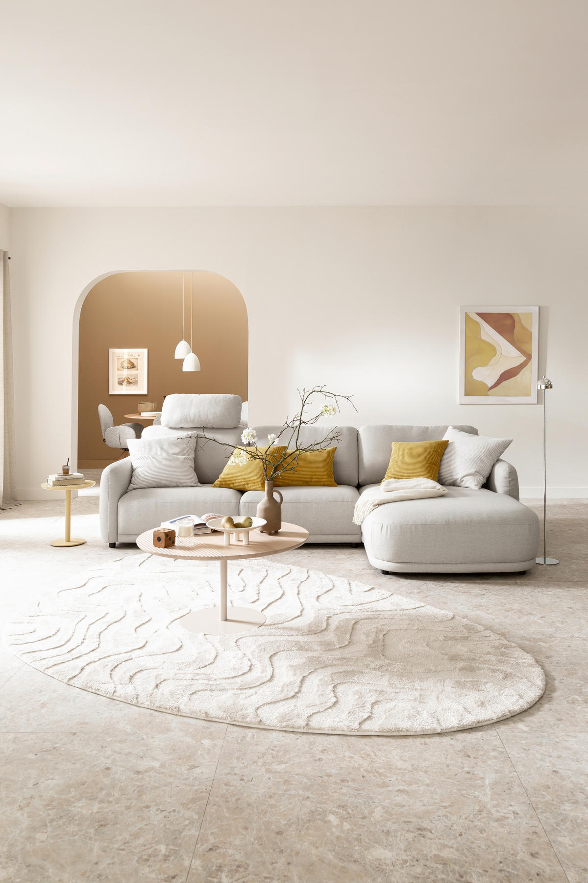 ECKSOFA  in Chenille Naturfarben  318/188 cm  - Schwarz/Naturfarben, Design, Kunststoff/Textil (318/188cm) - Schöner Wohnen