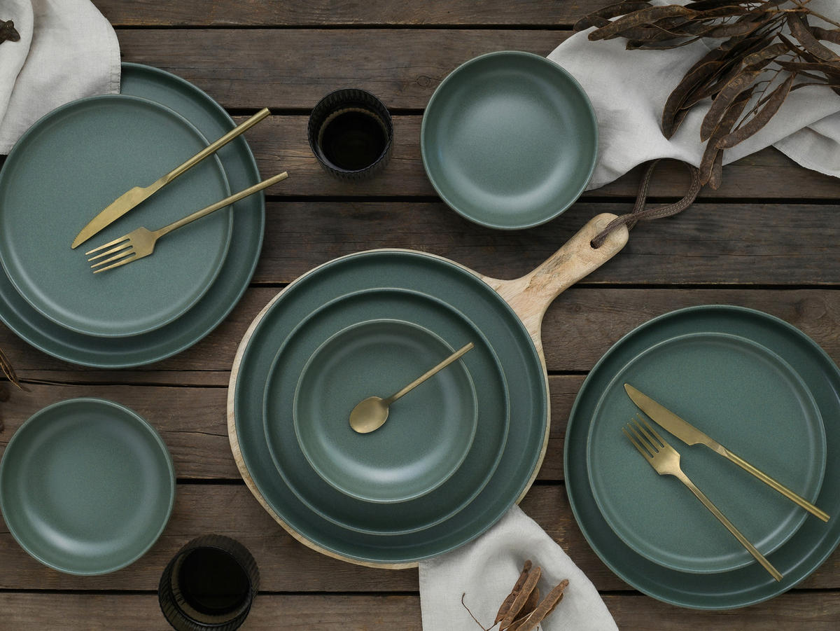 TAFELSERVICE Uno 12-teilig  - Salbeigrün, Basics, Keramik - Creatable