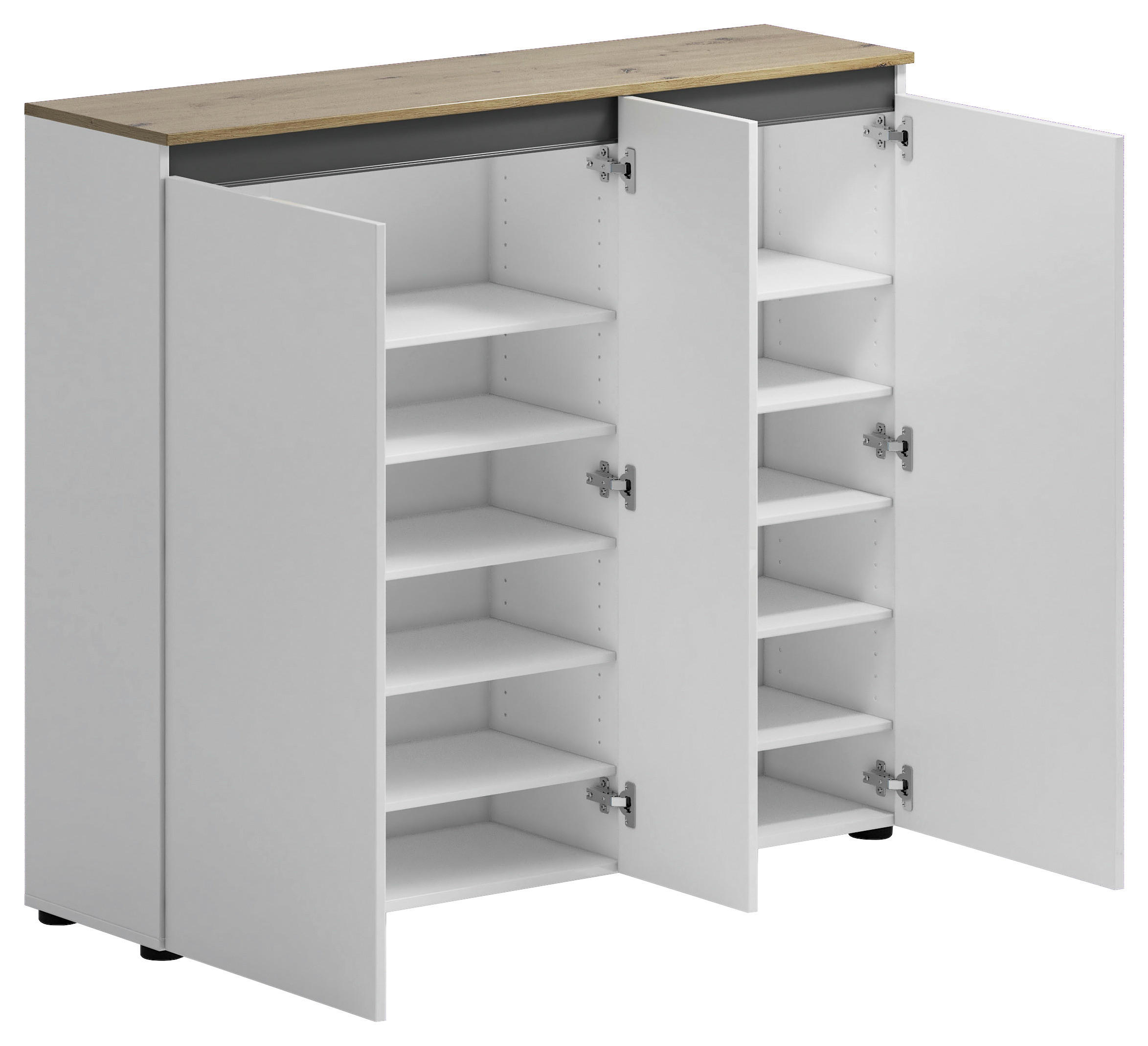 Thumbnail - Xora Schuhschrank Zippo, Anthrazit, Weiß, Eiche Artisan, Holzwerkstoff, 10 Fächer, 129.7x113.2x35.1 cm, stehend, Gardero...