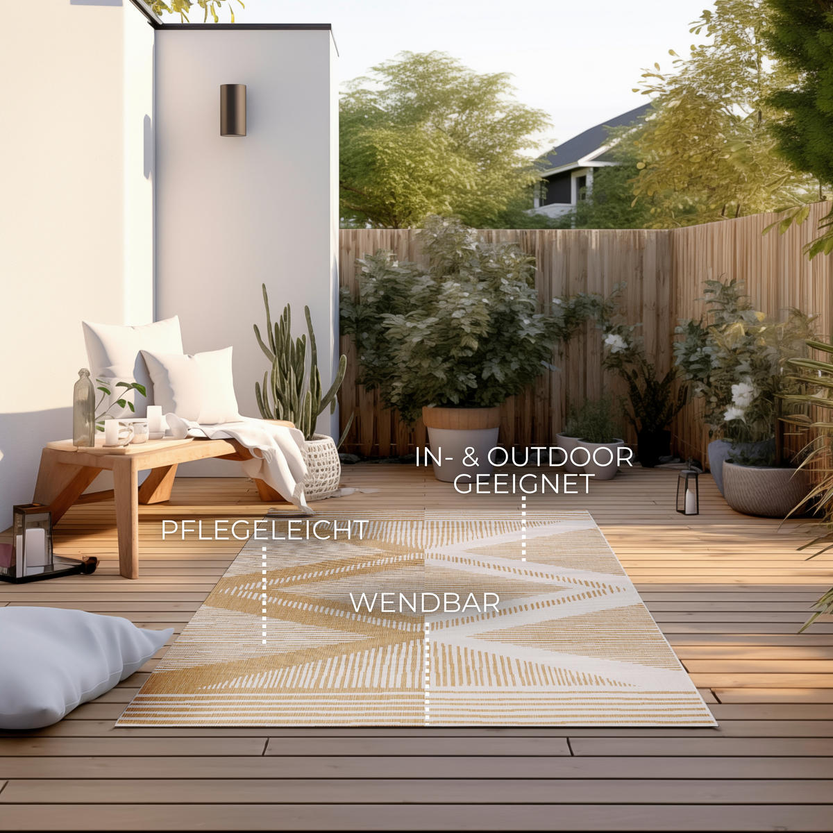 OUTDOORTEPPICH 80/150 cm Gemini Honig, Weiß  - Weiß/Honig, Design, Kunststoff (80/150cm) - Hanse Home