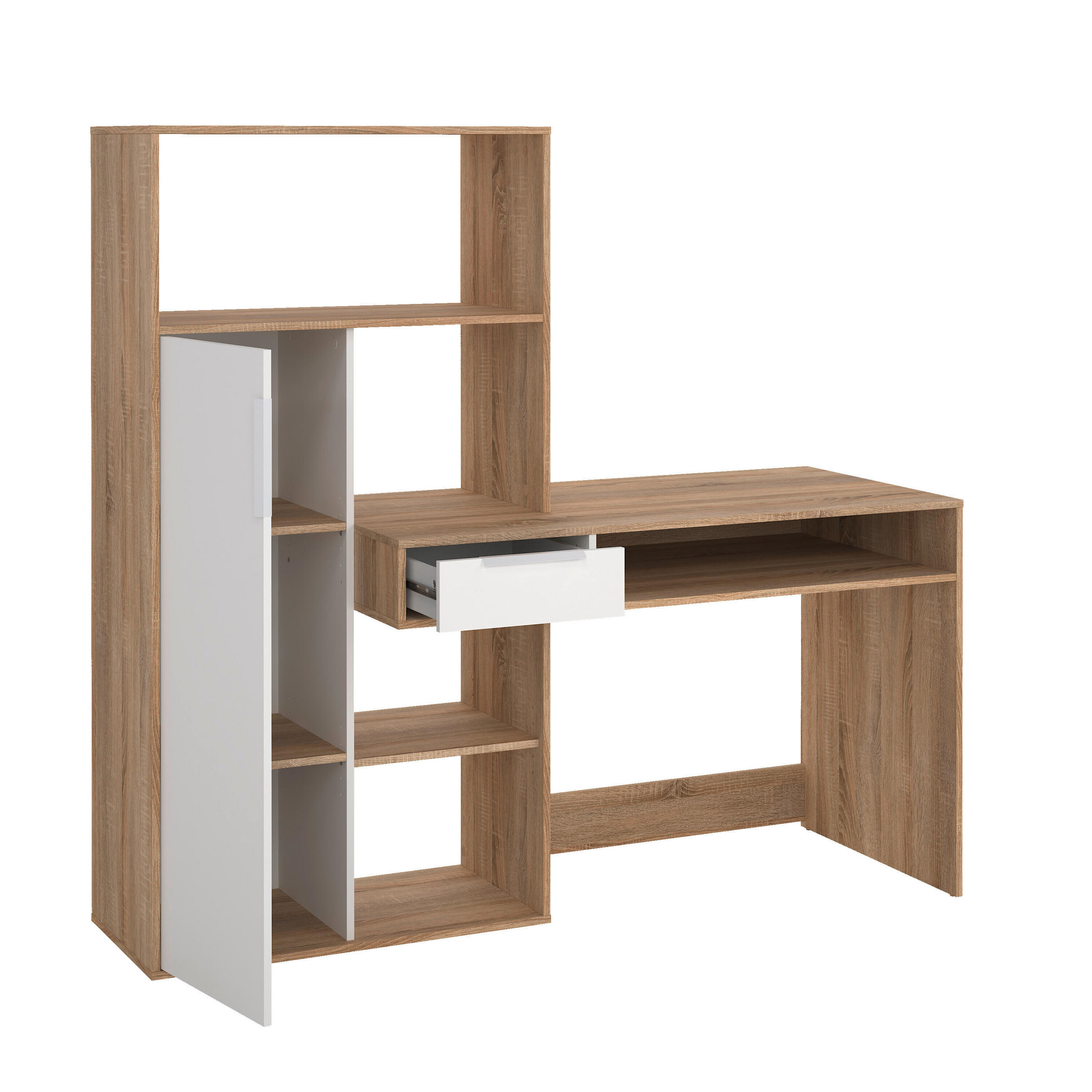 SCHREIBTISCH 162,8/60,4/155,4 cm  in Weiß, Eichefarben  - Eichefarben/Silberfarben, MODERN, Holzwerkstoff (162,8/60,4/155,4cm) - MID.YOU