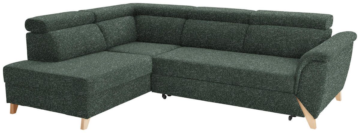 ECKSOFA in Bouclé Waldgrün  200/265 cm  - Waldgrün/Naturfarben, KONVENTIONELL, Holz/Textil (200/265cm) - Stylife