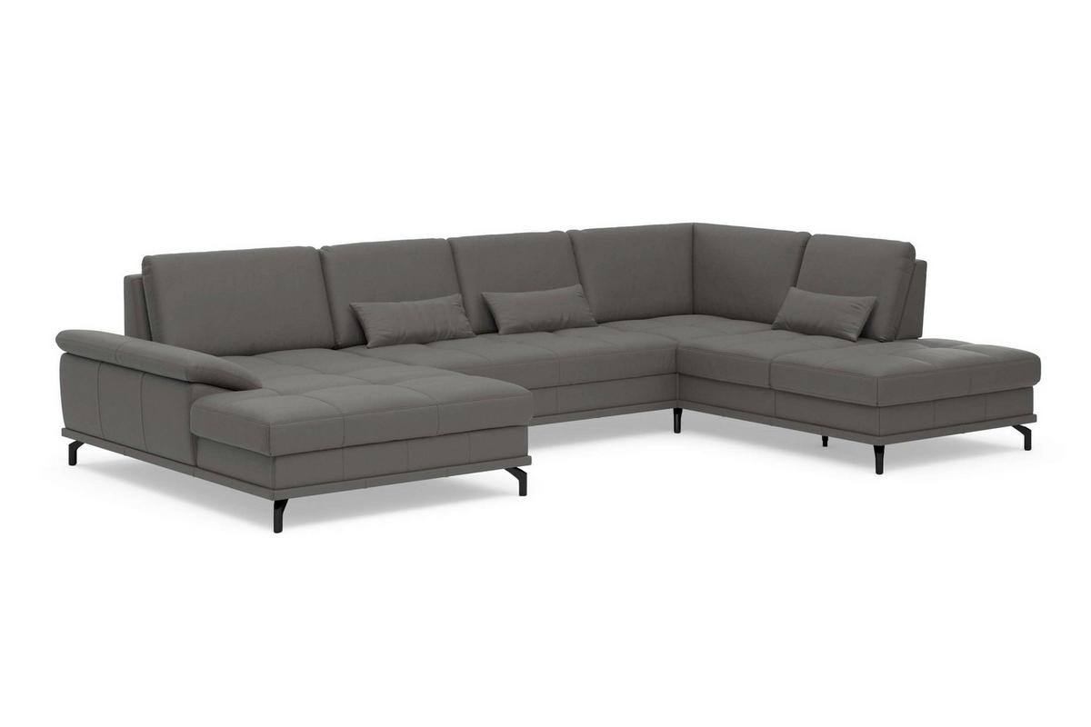 SEDACÍ SOUPRAVA, kůže, mokka - černá/mokka, Basics, kov/textil (176/363/223cm) - Sit & More