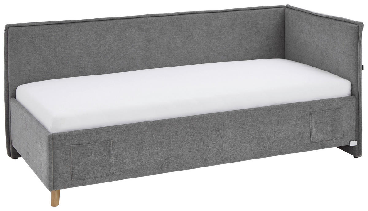 POLSTERLIEGE Flachgewebe Grau  - Eichefarben/Grau, KONVENTIONELL, Holz/Textil (140/200cm) - Stylife