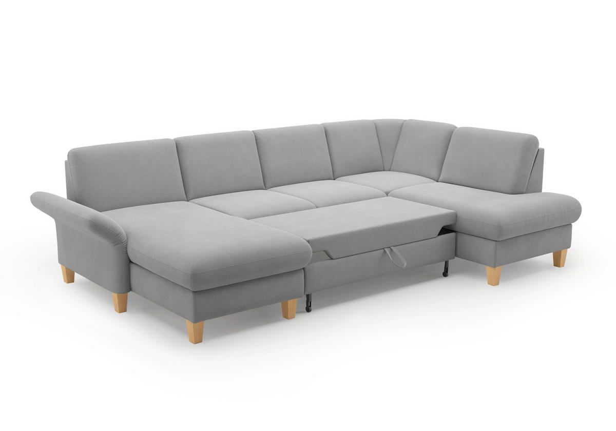 WOHNLANDSCHAFT Grau Flachgewebe  - Eichefarben/Grau, KONVENTIONELL, Holz/Textil (164/314/195cm) - Sit & More