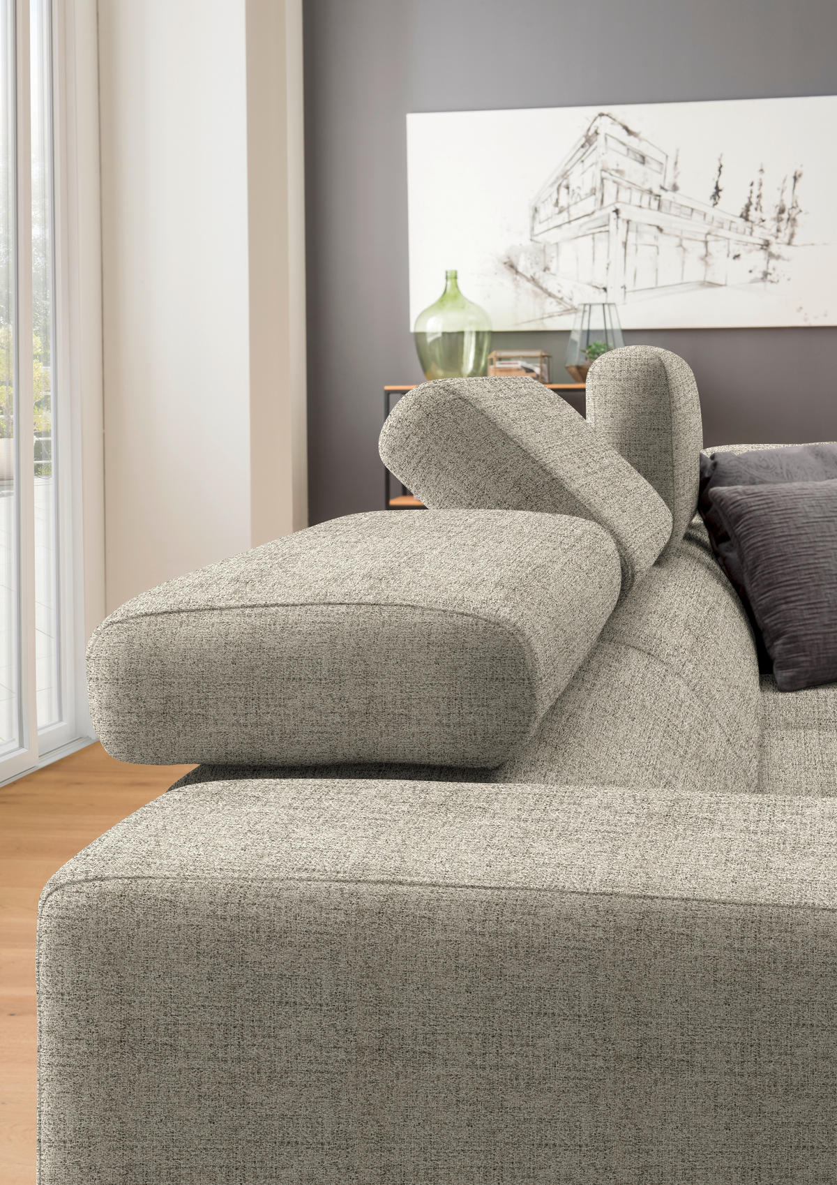 ECKSOFA in Chenille Beige  - Chromfarben/Beige, Design, Textil (301/207cm) - Xora