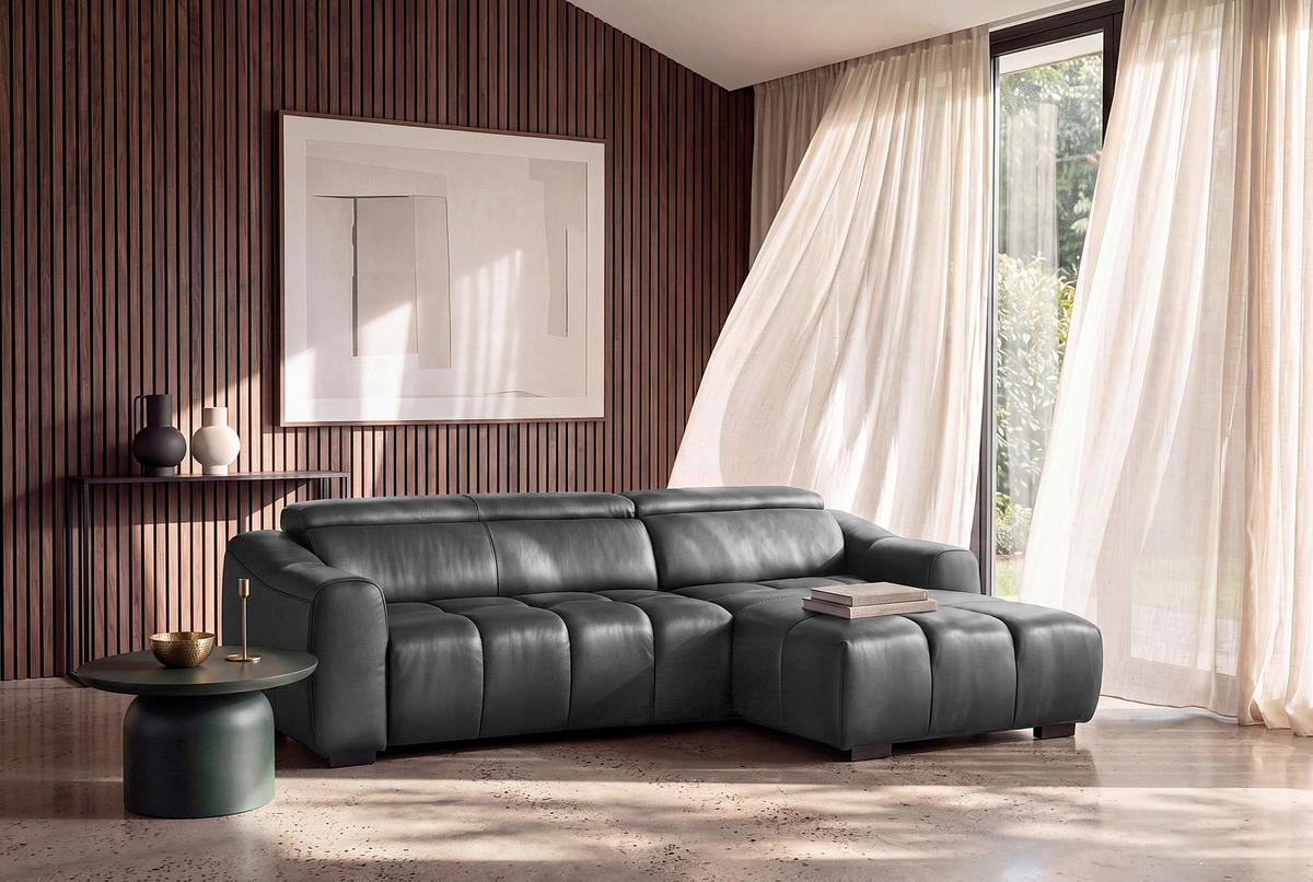 ECKSOFA  Echtleder Anthrazit  - Anthrazit/Schwarz, Design, Leder/Kunststoff (274/177cm) - Livetastic