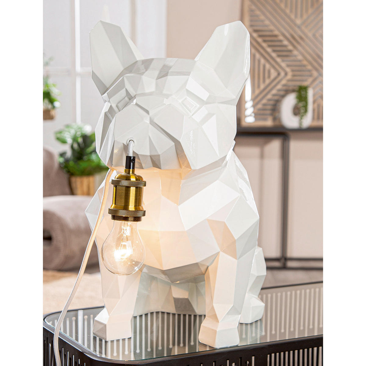 TISCHLEUCHTE Bulldogge   - Weiß, Basics, Kunststoff (26/46/44cm)