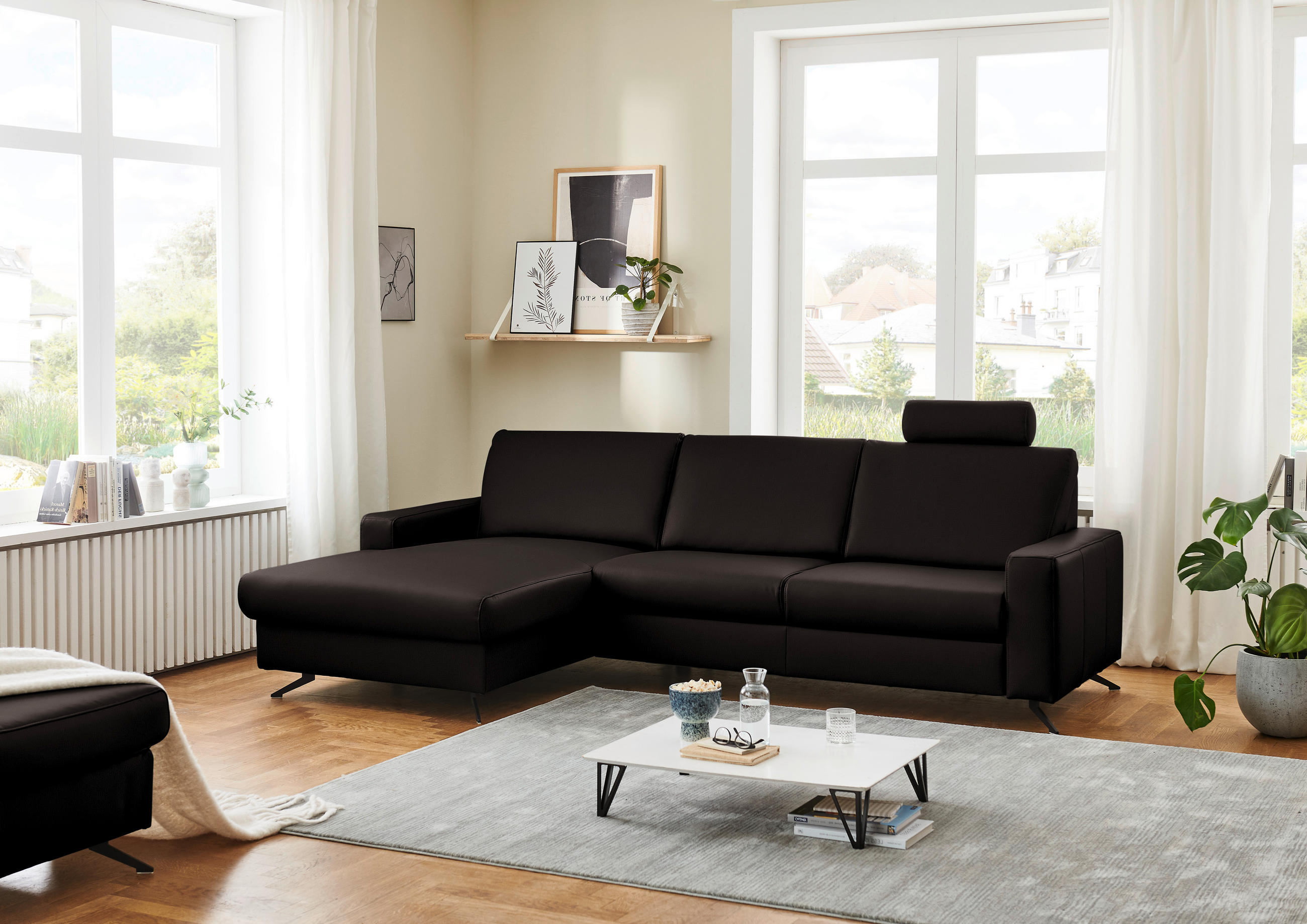ECKSOFA in Echtleder Dunkelbraun  - Dunkelbraun/Schwarz, Design, Leder/Metall (165/267cm) - Lomoco