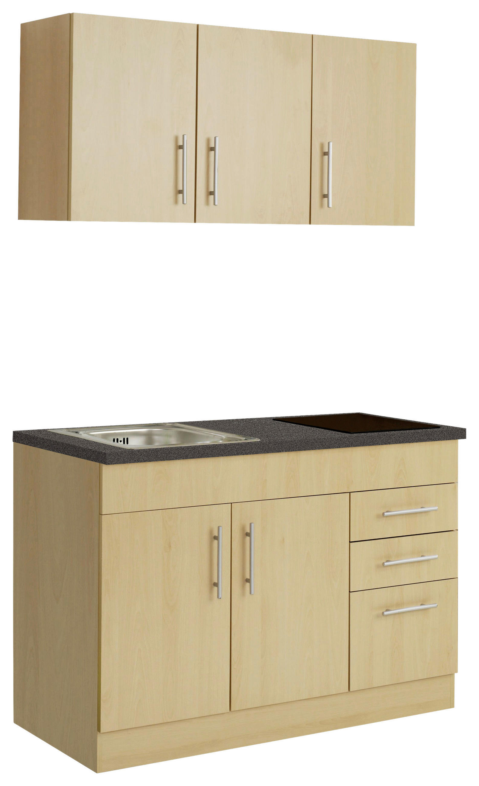 MINIKÜCHE 120 cm   in Buchefarben  - Chromfarben/Buchefarben, MODERN, Holzwerkstoff/Metall (120cm) - Held