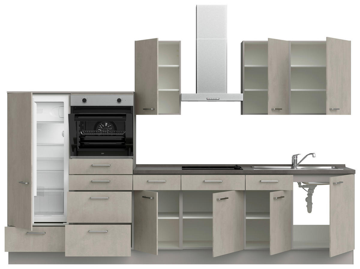 KÜCHENBLOCK 330 cm   in Grau, Schieferfarben  - Schieferfarben/Edelstahlfarben, MODERN, Holzwerkstoff/Metall (330cm) - Nobilia