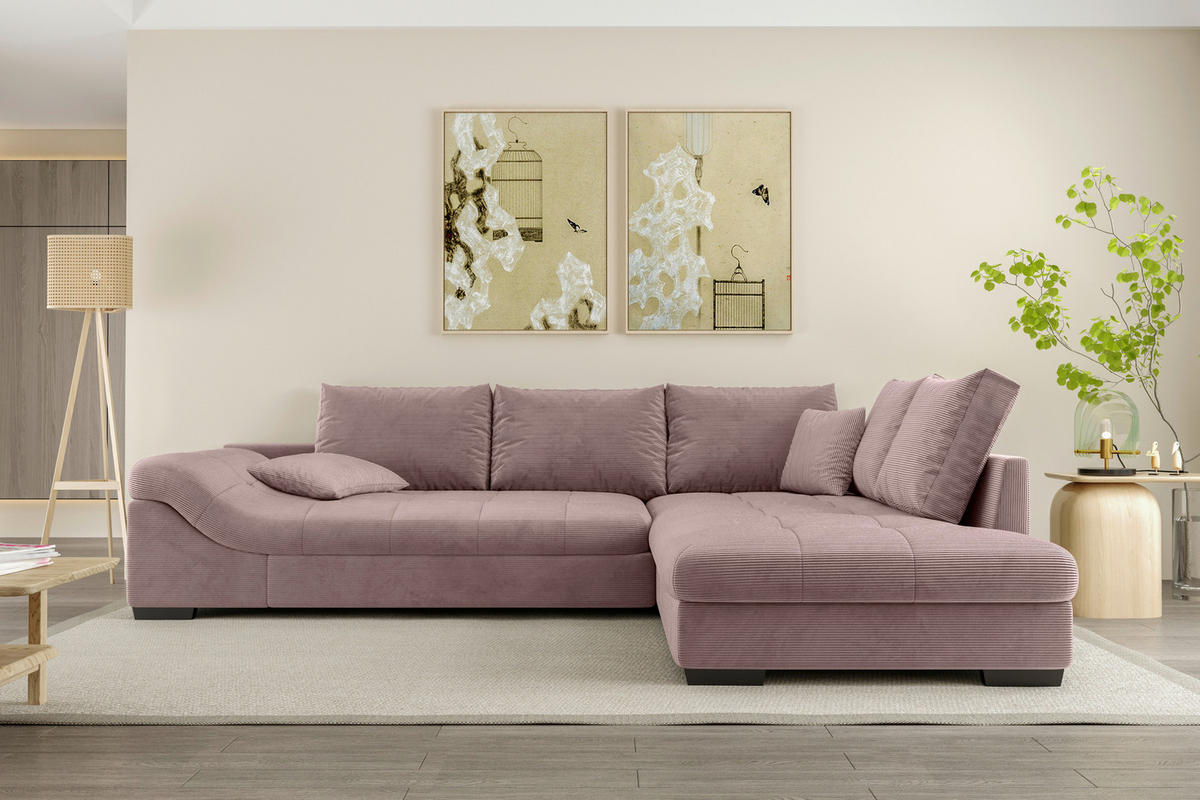 ECKSOFA in Cord Altrosa  - Schwarz/Altrosa, Konventionell, Holz/Textil (298/202cm) - MID.YOU