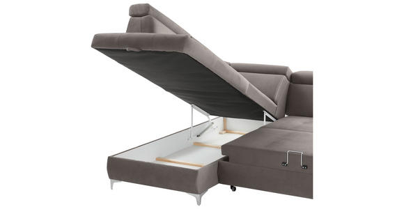 ECKSOFA Taupe Mikrofaser  - Taupe/Chromfarben, KONVENTIONELL, Textil/Metall (206/271cm) - Carryhome