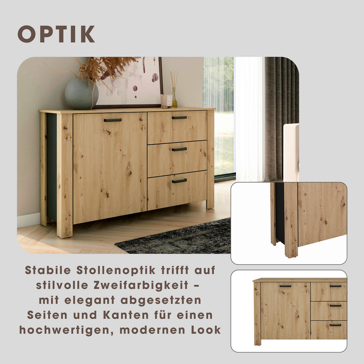 SIDEBOARD  in 140/84/40 cm  - Schwarz/Eiche Artisan, Design, Holzwerkstoff/Kunststoff (140/84/40cm) - MID.YOU