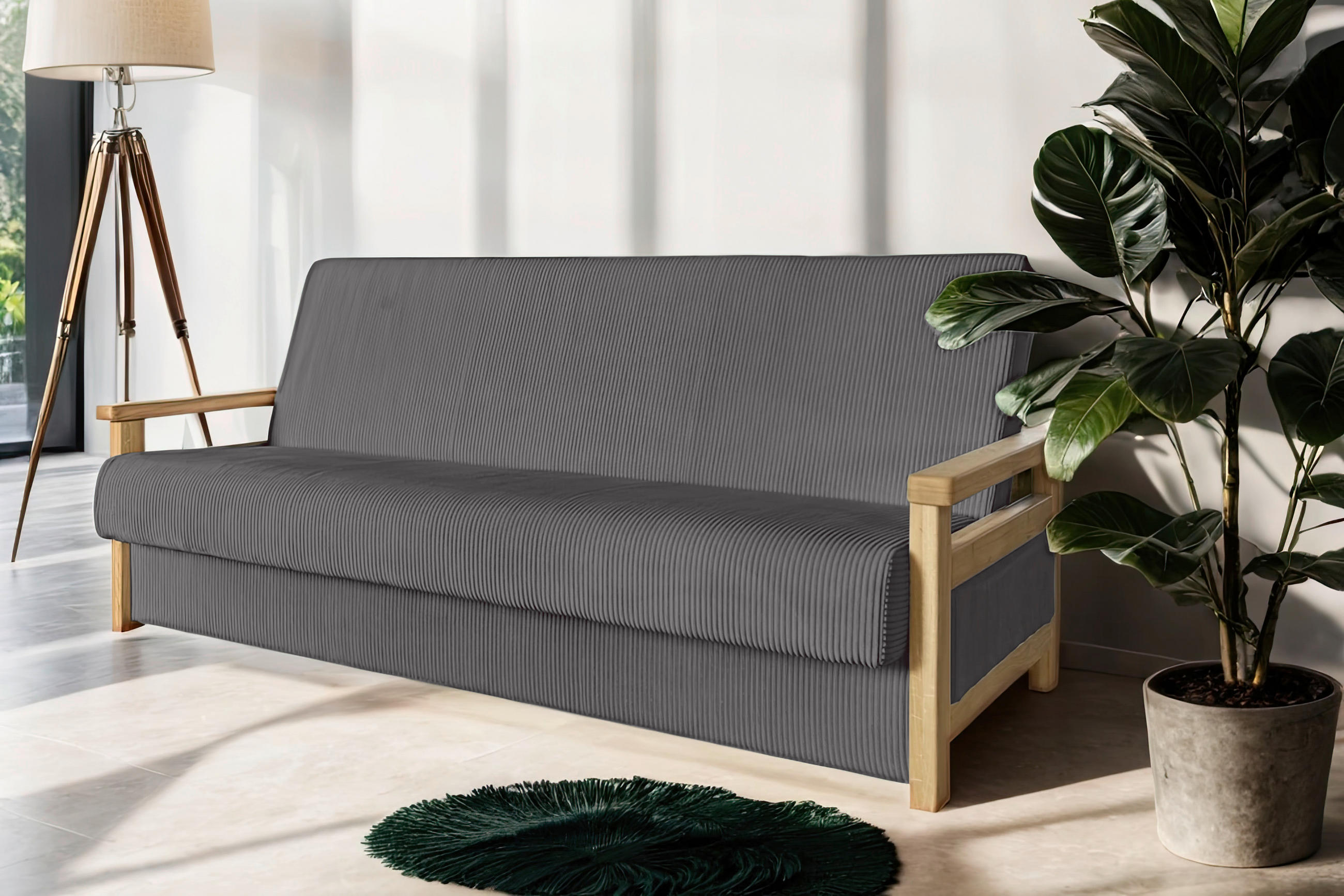 BÄDDSOFFA i manchester grafitfärgad  - grafitfärgad/naturfärgad, Design, trä/textil (220/90/90cm) - P & B