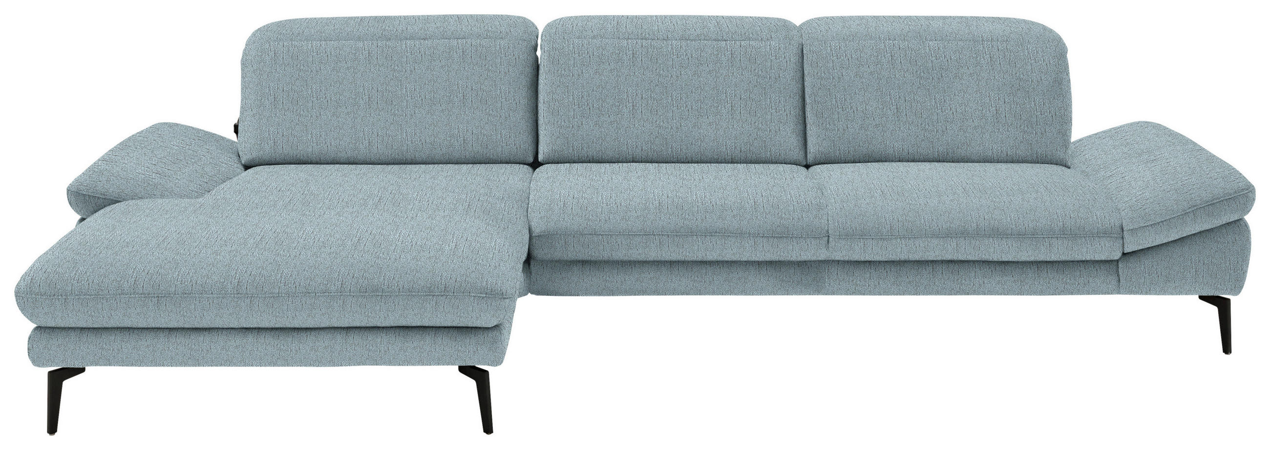 ECKSOFA in Chenille Pastellblau  - Pastellblau/Schwarz, Design, Textil/Metall (188/319cm) - Beldomo System