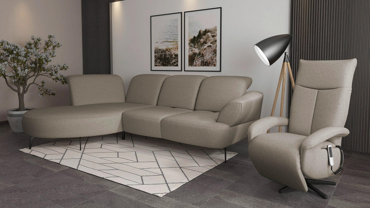 ECKSOFA DANCE E Taupe Flachgewebe  - Taupe/Schwarz, MODERN, Textil/Metall (208/313cm) - Sit & More