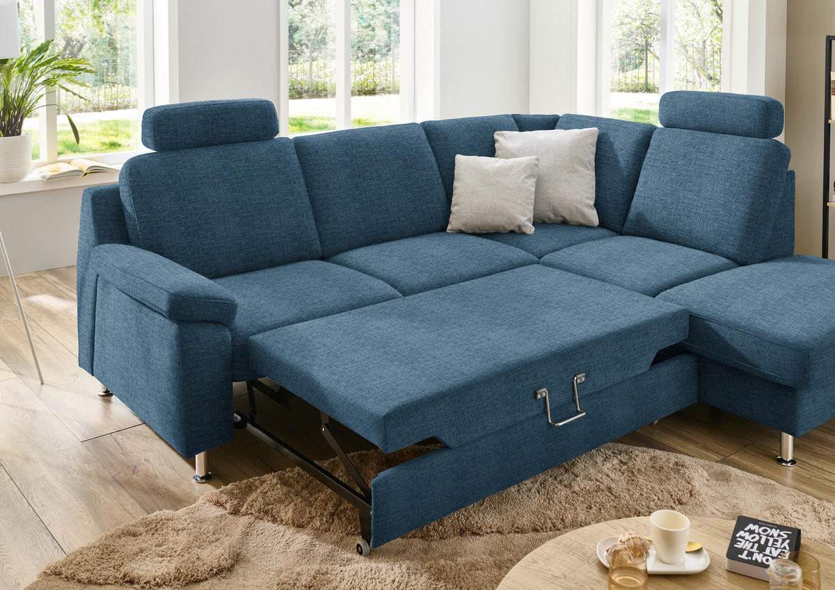 ECKSOFA in Webstoff Blau  - Blau/Alufarben, Konventionell, Textil/Metall (241/200cm) - Beldomo System