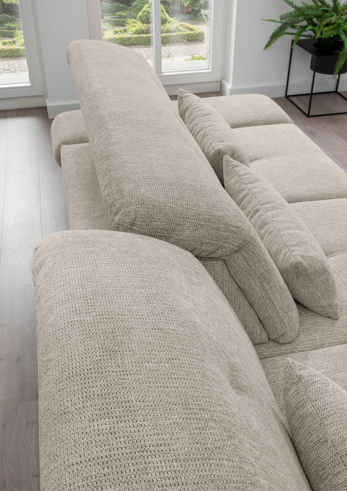 ECKSOFA in Chenille Beige  - Chromfarben/Beige, Design, Textil/Metall (196/300cm) - Livetastic