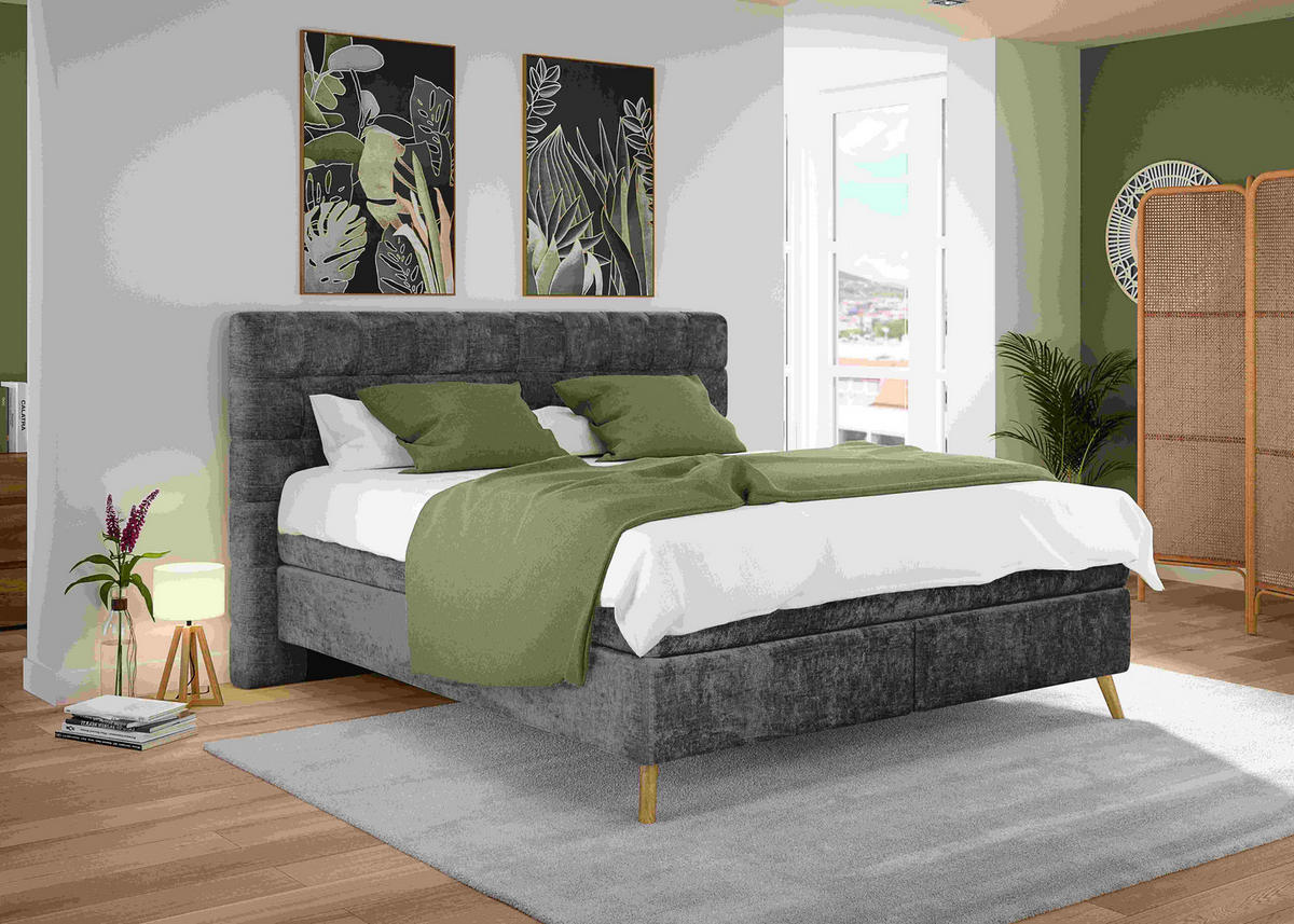 BOXSPRINGBETT 160/200 cm  in Schwarz  - Eichefarben/Schwarz, Design, Holz/Textil (160/200cm) - Esposa