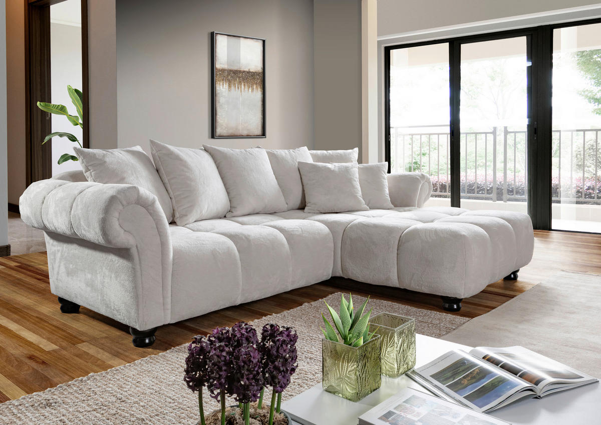 ECKSOFA  in Plüsch Weiß  288/190 cm  - Dunkelbraun/Weiß, KONVENTIONELL, Holz/Textil (288/190cm) - Carryhome