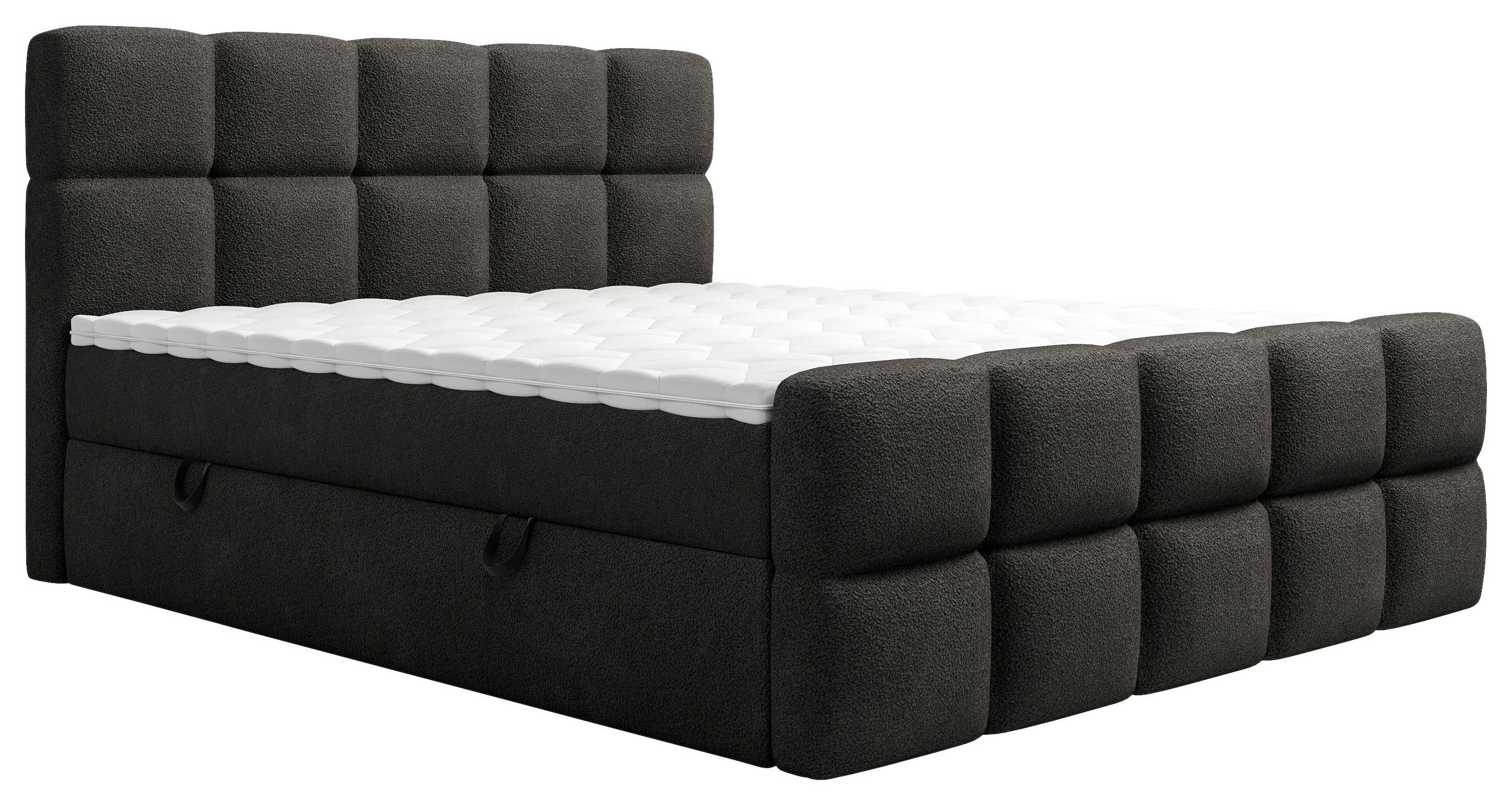 BOXBETT 180/200 cm,  in Schwarz, gepolstertes Kopfteil, Bettkasten, Topper, H3 = fest  - Schwarz, Design, Kunststoff/Textil (180/200cm) - Xora