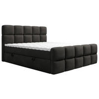 BOXBETT 140/200 cm,  in Schwarz, gepolstertes Kopfteil, Bettkasten, Topper, H3 = fest  - Schwarz, Design, Holzwerkstoff/Kunststoff (140/200cm) - Xora