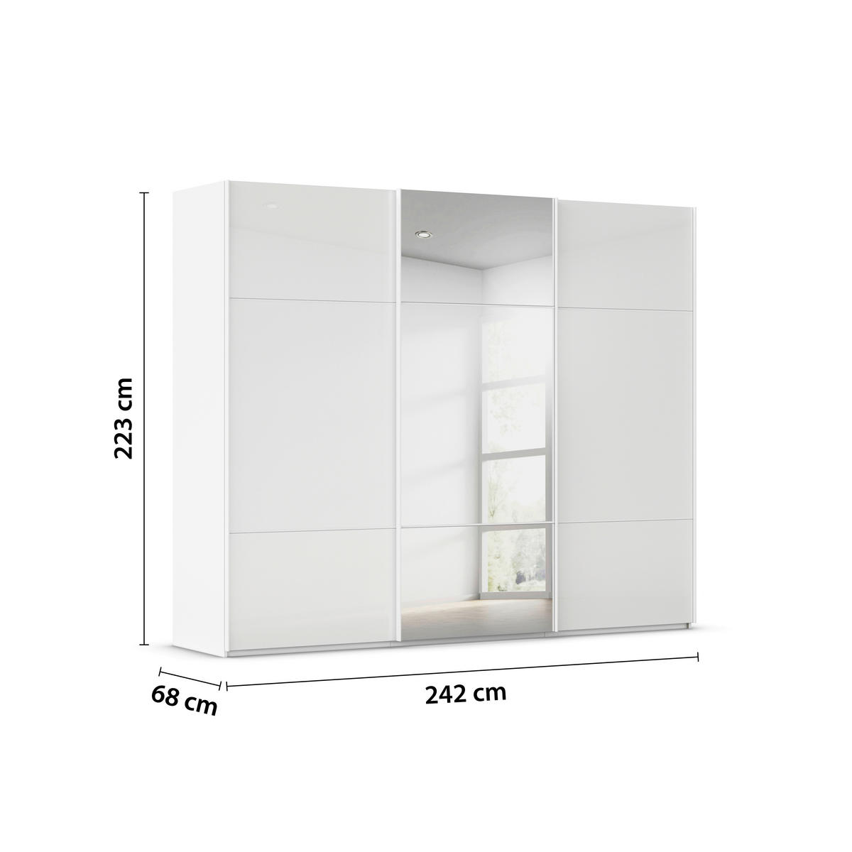 SCHWEBETÜRENSCHRANK 242/223/68 cm 3-türig Weiß  - Weiß, KONVENTIONELL, Glas/Holzwerkstoff (242/223/68cm) - Novel