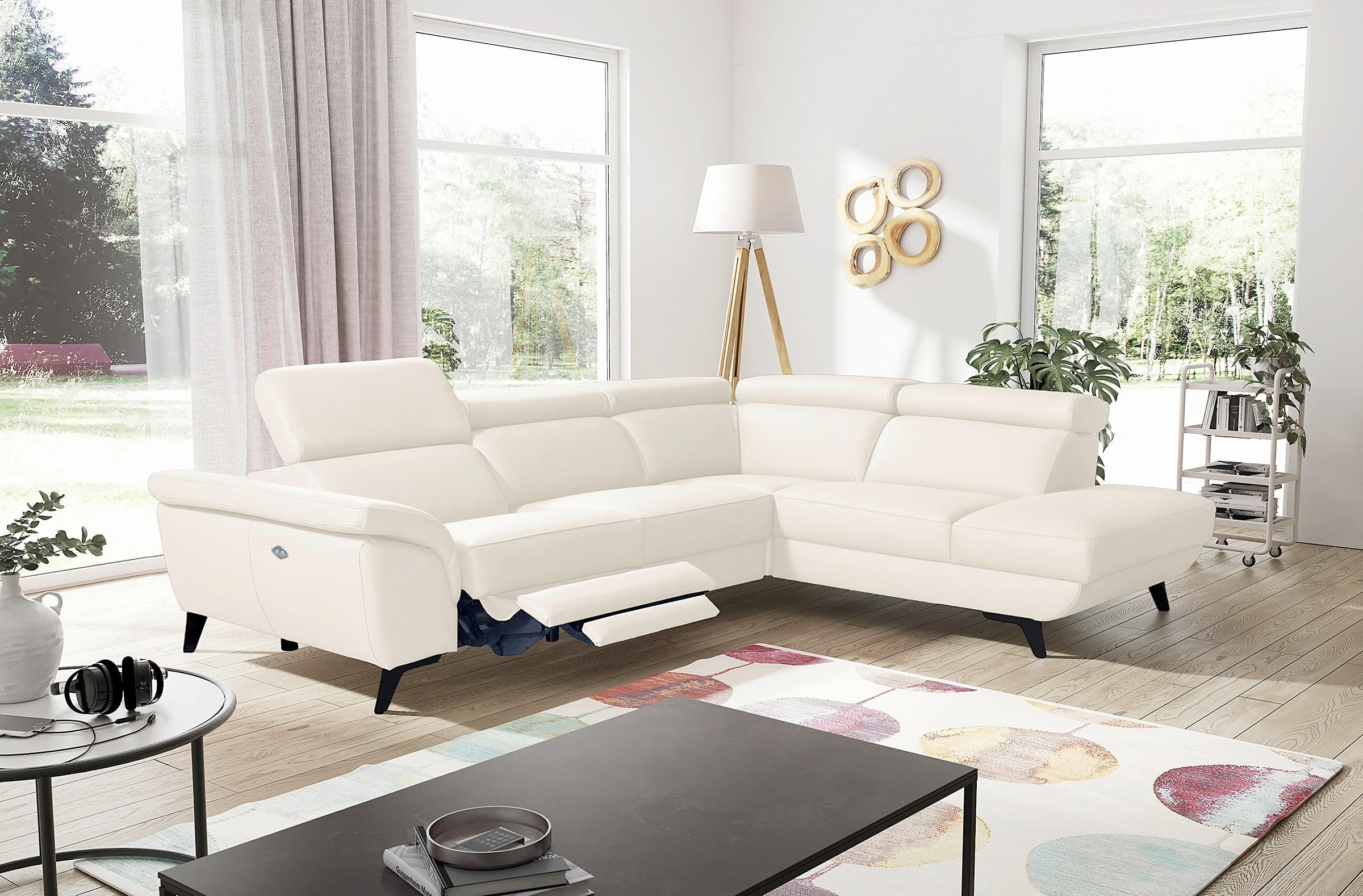 ECKSOFA DALLAS in Echtleder Creme  283/228 cm  - Creme/Schwarz, Design, Leder/Metall (283/228cm) - Livetastic