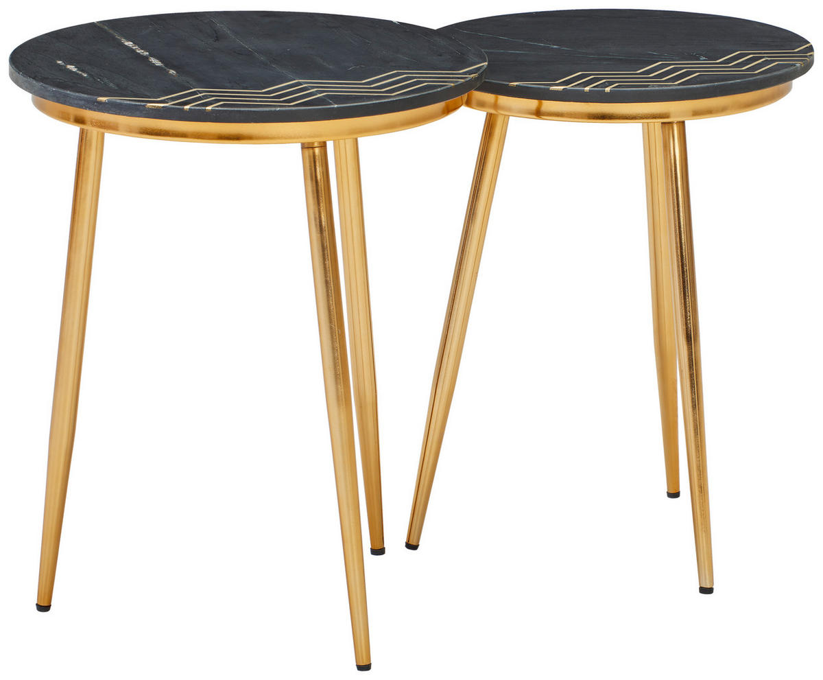 BEISTELLTISCHSET rund Schwarz, Messingfarben  - Messingfarben/Schwarz, Design, Stein/Metall (40-45/40-45/53-56cm) - Novel