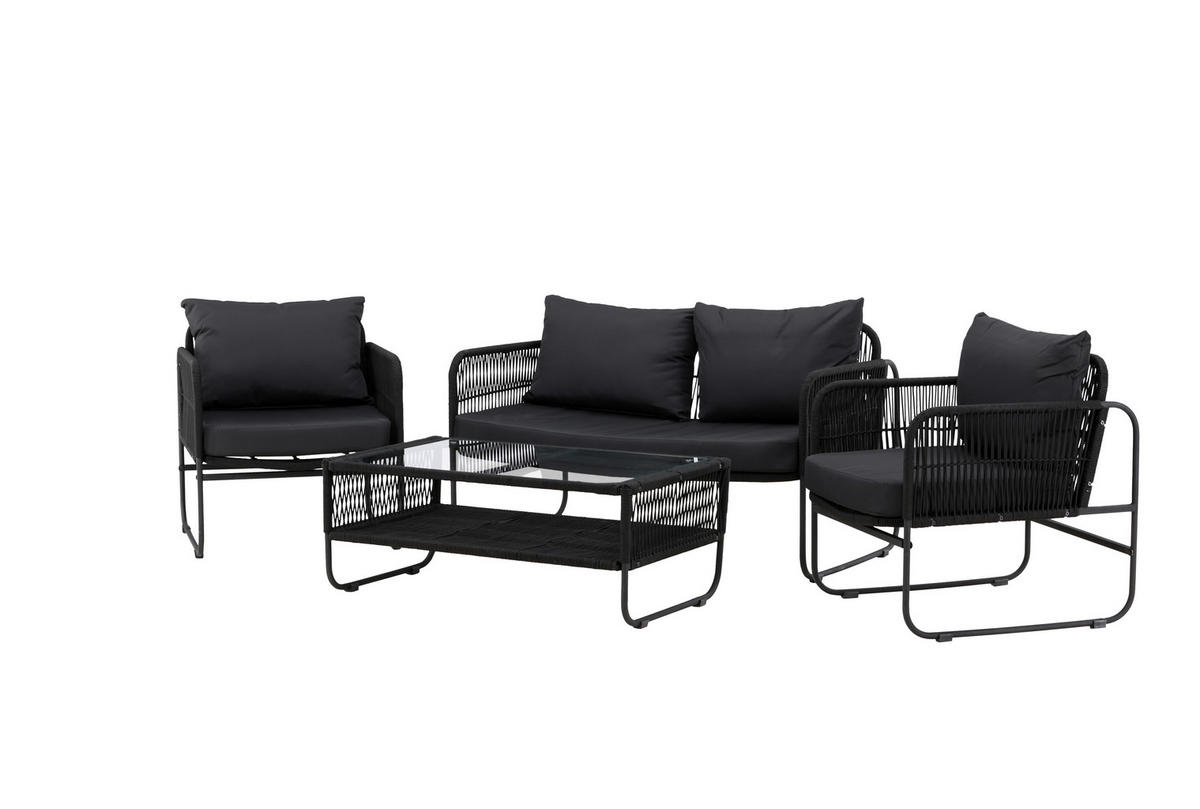 LOUNGEGRUPP 4 delar  - svart, Klassisk, metall/textil - Gardenson