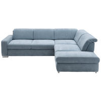 ECKSOFA Hellblau Flachgewebe  - Chromfarben/Hellblau, Design, Textil/Metall (301/260cm) - Beldomo Style
