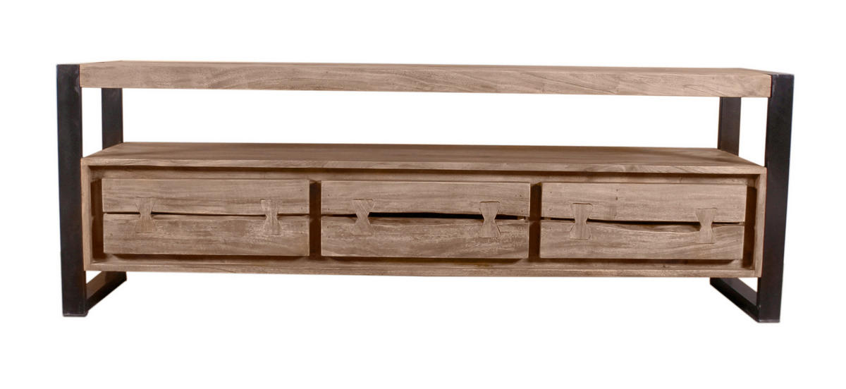 LOWBOARD  160/55/40 cm 3 Schublade(n)  - Schwarz/Naturfarben, Design, Holz/Metall (160/55/40cm) - MID.YOU