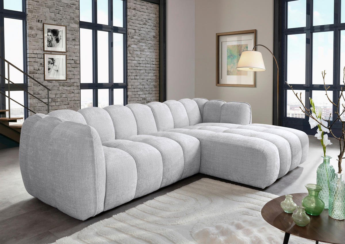 ECKSOFA Chenille Hellgrau  - Hellgrau/Schwarz, Konventionell, Kunststoff/Textil (272/172cm) - Carryhome