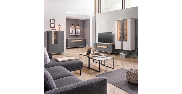 WOHNWAND  in Anthrazit, Grau, Eichefarben   - Eichefarben/Anthrazit, Design, Glas/Holz (297cm) - Dieter Knoll