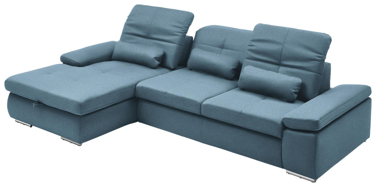 ECKSOFA  in Flachgewebe Hellblau  195/309 cm  - Chromfarben/Hellblau, Design, Textil (195/309cm) - Beldomo Style