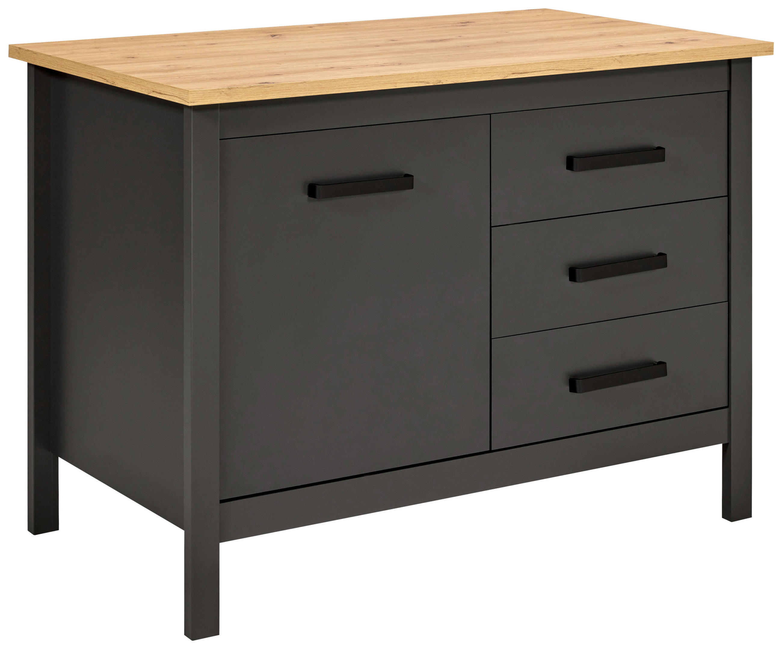 KÜCHENINSEL 124/91/75 cm  in Anthrazit, Eiche Artisan  - Anthrazit/Schwarz, MODERN, Holzwerkstoff/Metall (124/91/75cm) - home24