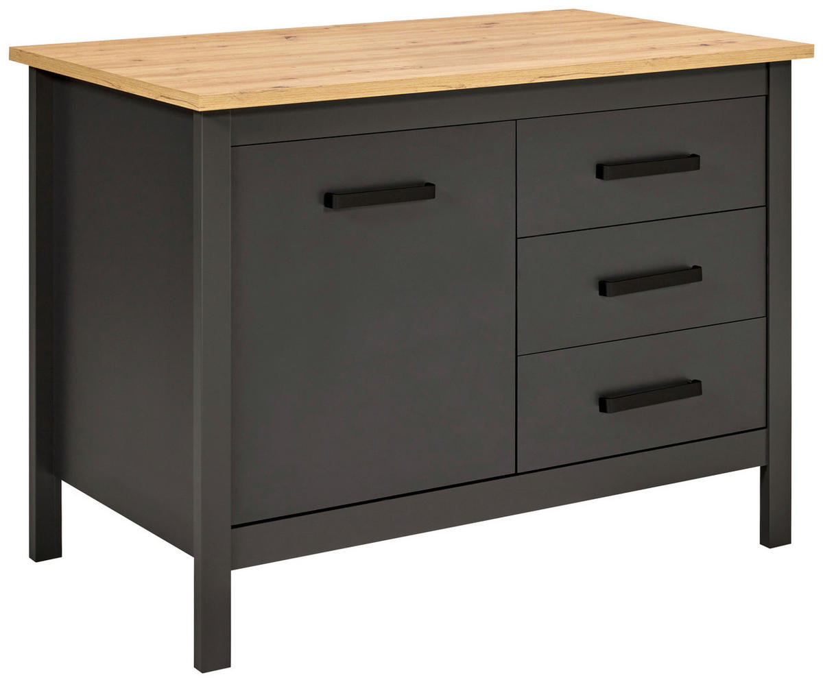 KÜCHENINSEL 124/91/75 cm  in Anthrazit, Eiche Artisan  - Anthrazit/Schwarz, MODERN, Holzwerkstoff/Metall (124/91/75cm) - home24