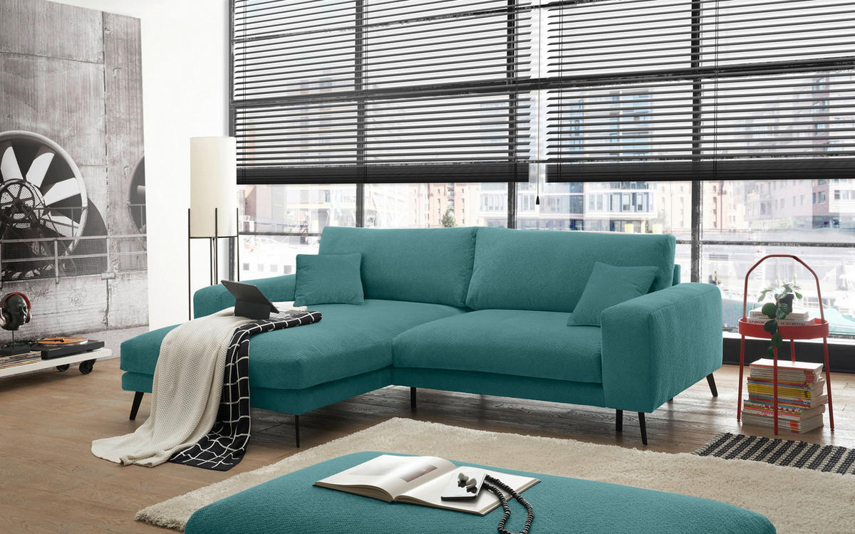 ECKSOFA Petrol Webstoff  - Petrol/Schwarz, KONVENTIONELL, Textil/Metall (196/269cm) - SetOne by Musterring