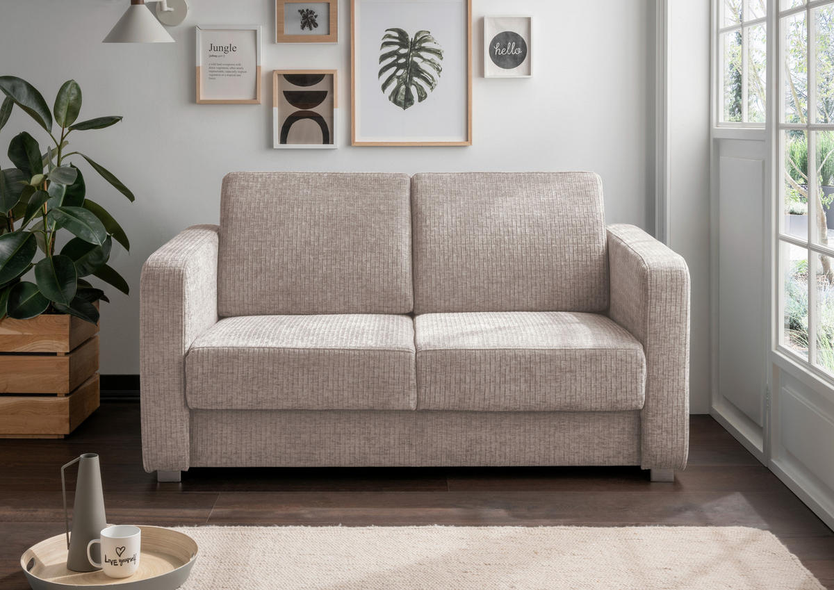 SCHLAFSOFA Mikrofaser Beige  - Chromfarben/Beige, Basics, Kunststoff/Textil (159/88/87cm) - Livetastic