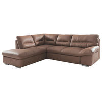 ECKSOFA Grau Echtleder Bettkasten, Schlaffunktion  - Chromfarben/Grau, Design, Leder/Metall (216/268cm) - Livetastic