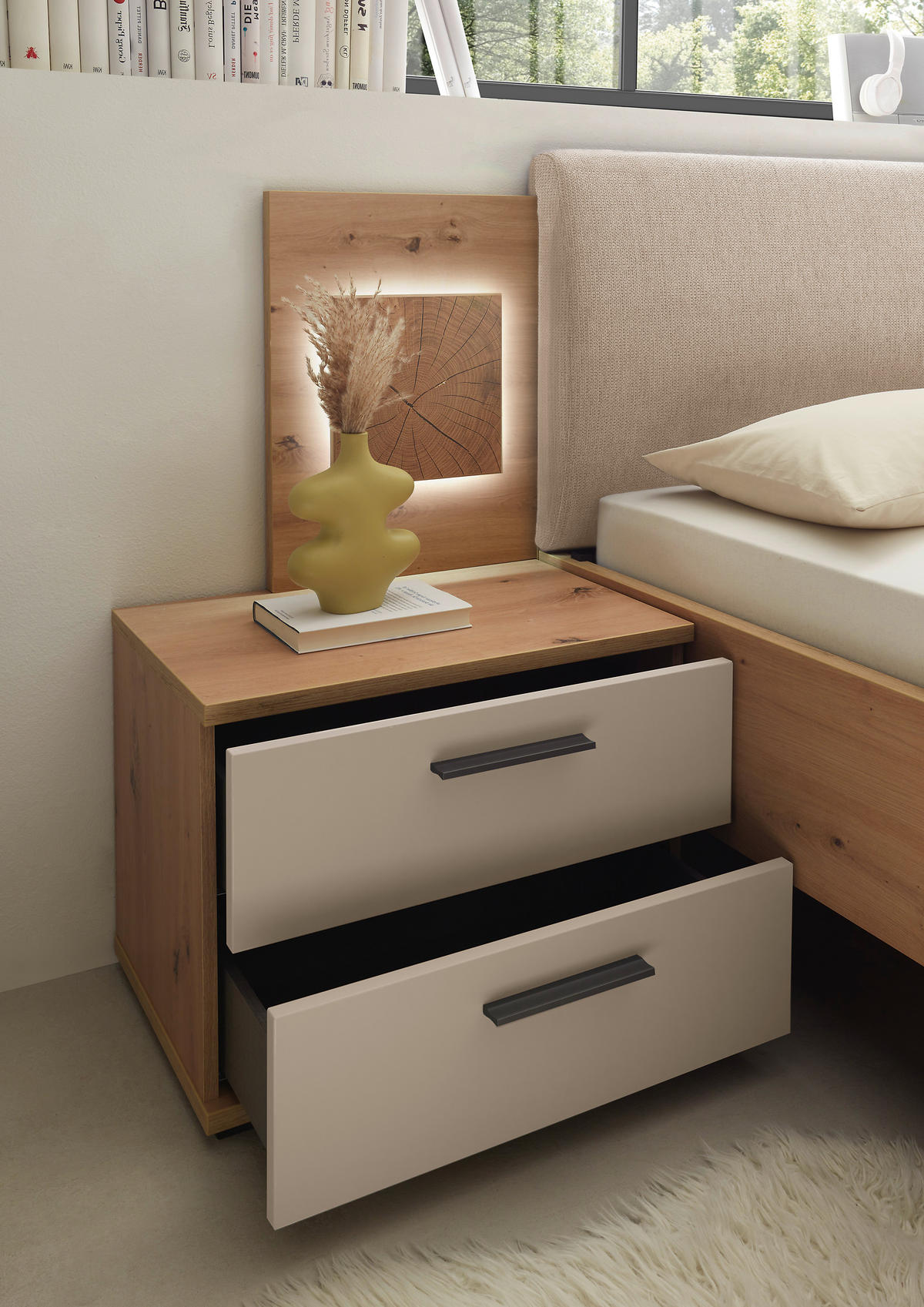 NACHTKÄSTCHEN 60/45,3/38 cm  in Kaschmir, Eiche Artisan  - Kaschmir/Schwarz, KONVENTIONELL, Holzwerkstoff/Kunststoff (60/45,3/38cm) - Xora