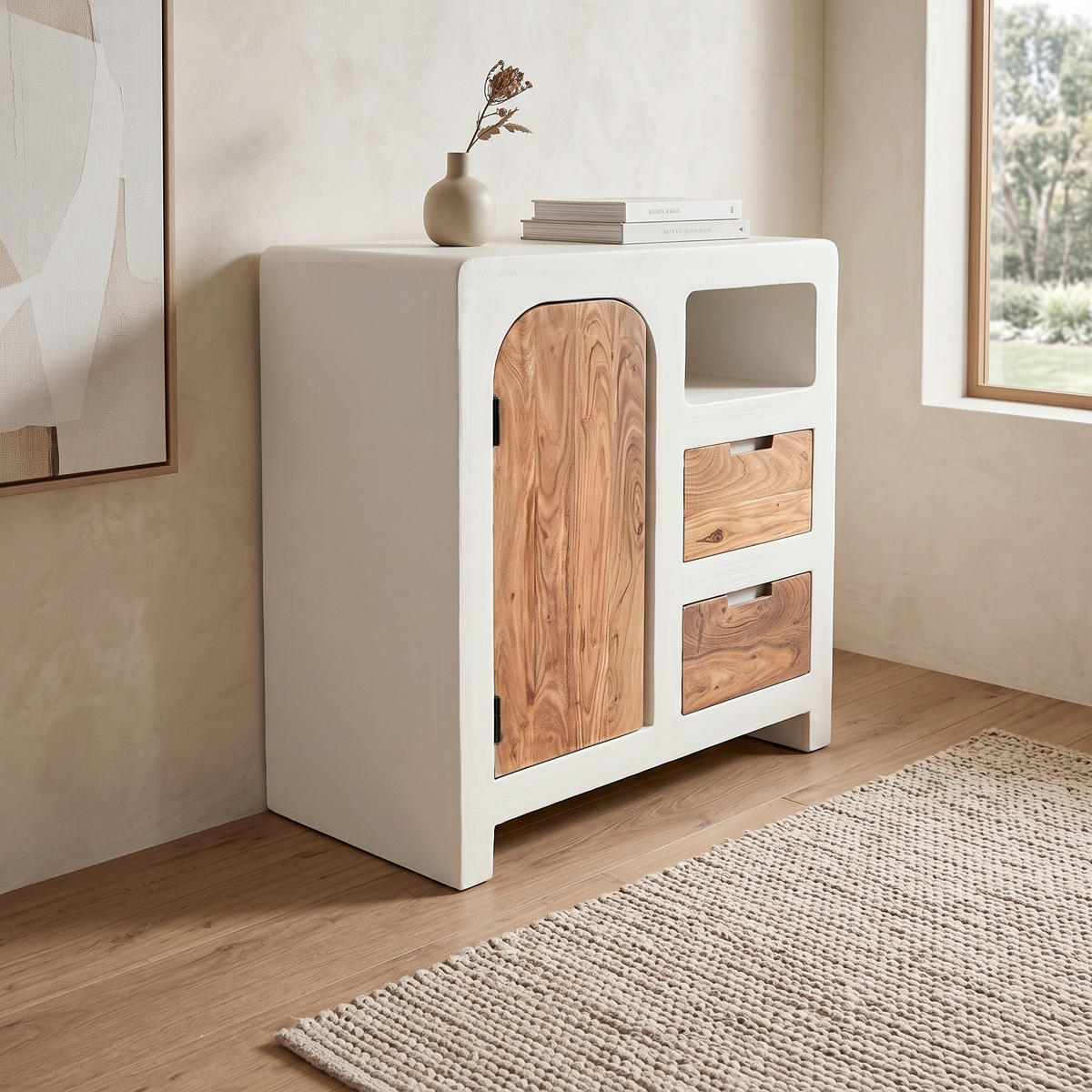 KOMMODE , 80/80/40 cm, 2 Schublade(n)  - Naturfarben/Weiß, Design, Holz/Holzwerkstoff (80/80/40cm) - MID.YOU