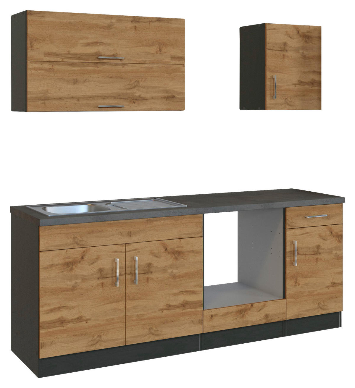 KÜCHENLEERBLOCK 210 cm   in Schieferfarben, Eiche Wotan  - Chromfarben/Schieferfarben, Modern, Holzwerkstoff/Metall (210cm) - Held