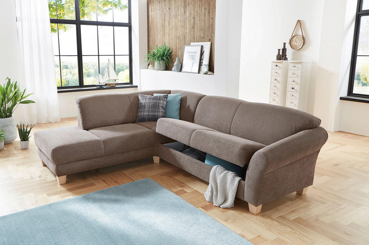 ECKSOFA in Flachgewebe Taupe  - Taupe/Naturfarben, Konventionell, Holz/Textil (212/257cm) - Sit & More