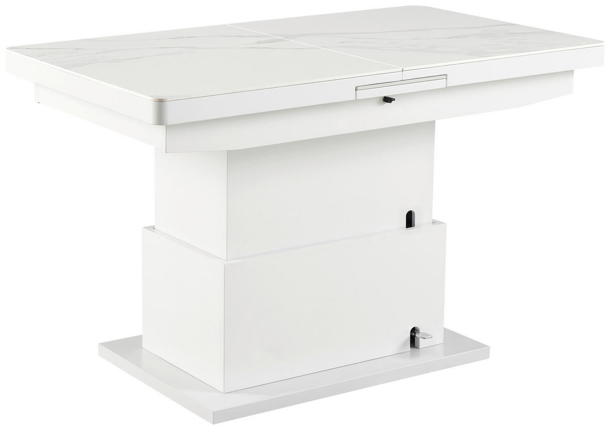 KONFERENČNÝ STOLÍK, biela, kov, keramika, 125-150/70/49,5-79 cm - biela, Design, kov/keramika (125-150/70/49,5-79cm) - Livetastic