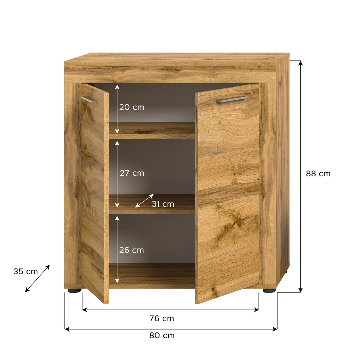 HIGHBOARD Jam  in 80/88/35 cm  - Eiche Wotan/Silberfarben, Design, Holzwerkstoff/Kunststoff (80/88/35cm) - MID.YOU