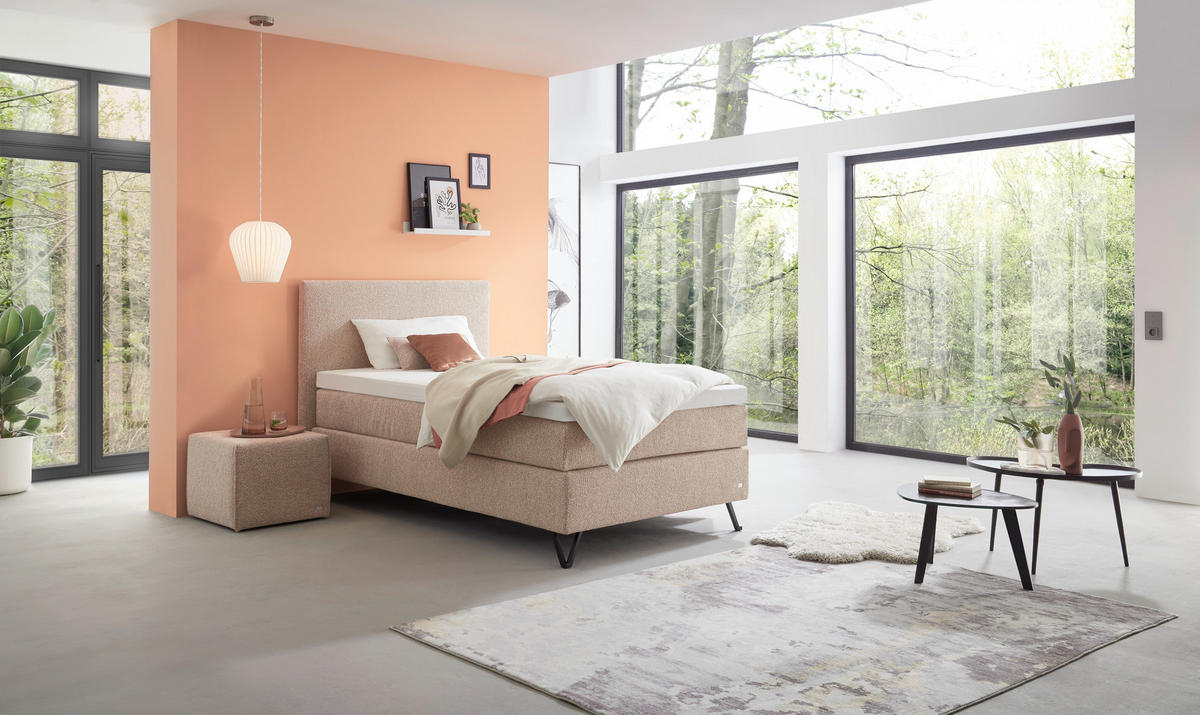 BOXSPRINGBETT 120/200 cm,  in Beige, H2 = mittel  - Beige/Schwarz, Design, Textil/Metall (120/200cm) - RUF Betten