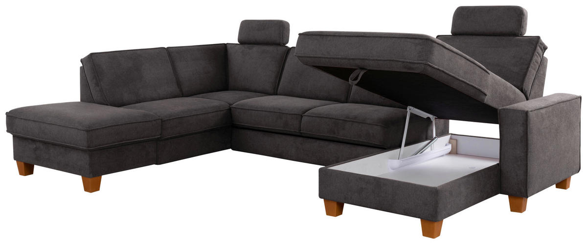 WOHNLANDSCHAFT in Flachgewebe Dunkelgrau  - Eichefarben/Dunkelgrau, Konventionell, Holz/Textil (213/309/161cm) - Sit & More