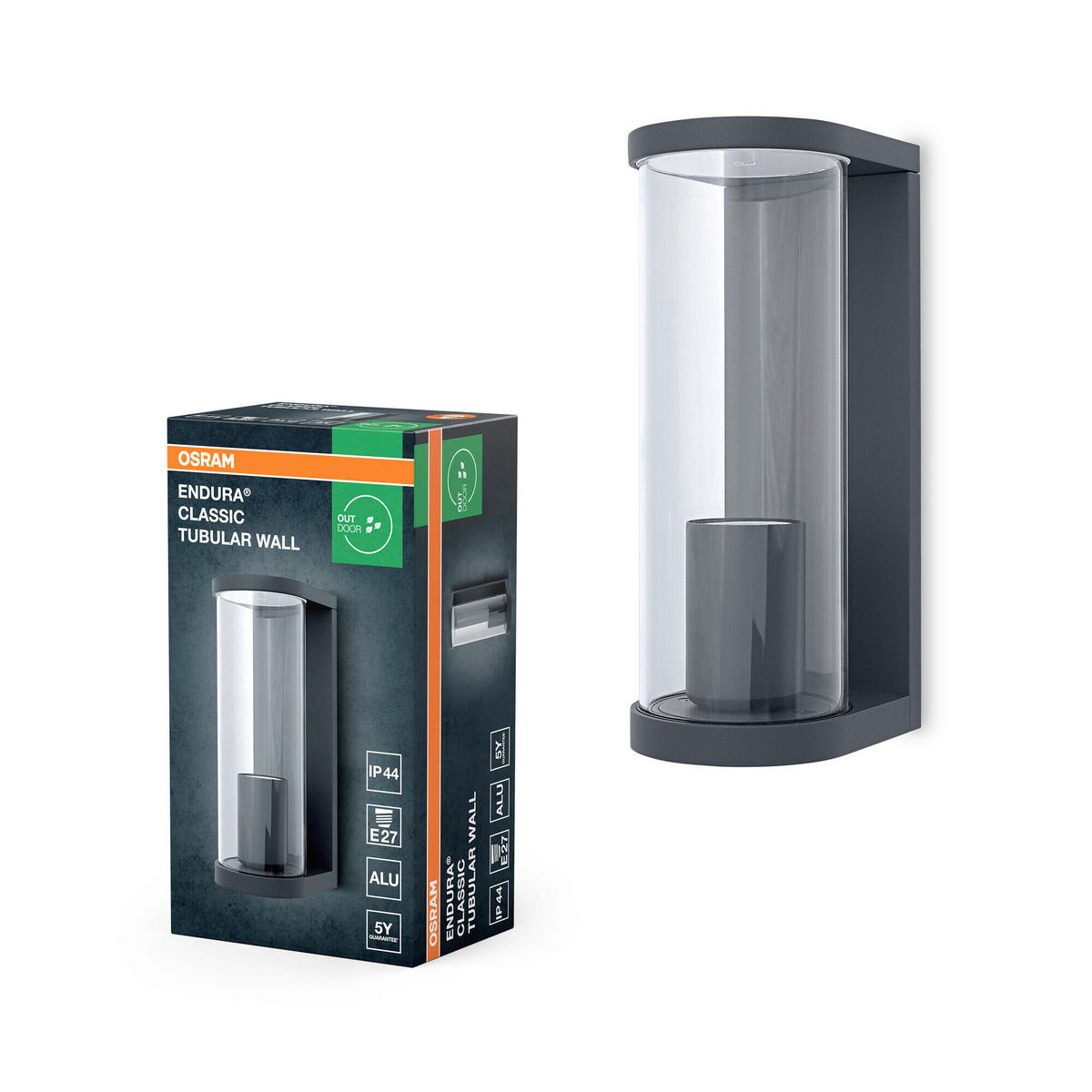 AUßENLEUCHTE 11,7/8,2/22,2 cm   - Dunkelgrau, Basics, Glas/Metall (11,7/8,2/22,2cm) - Osram